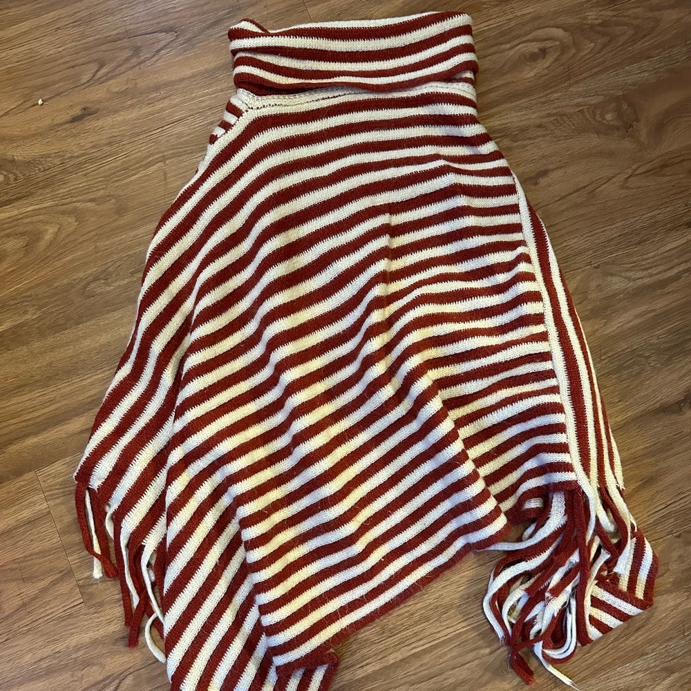 Red & White Striped Sweater Poncho
